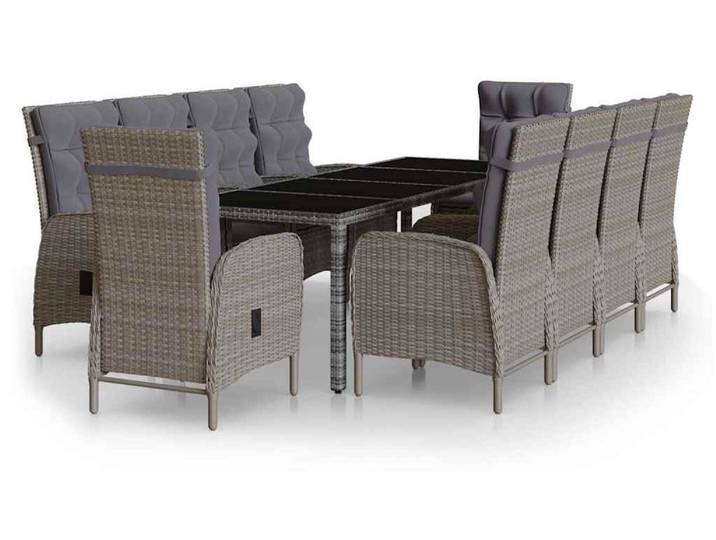 vidaXL 11-tlg. Garten-Essgruppe Poly Rattan Grau