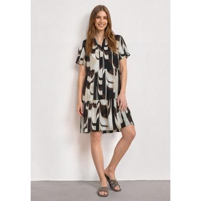 Blusenkleid STREET ONE, Damen, Gr. 40, EURO-Größen, Kurzarm, Stoff, bunt (espresso braun), Stoff, 88% Viskose, 12% Polyamid, normal knieumspielend, V-Ausschnitt, abgesteppt, Kleider Blusenkleid, im Hemdblusen-Style