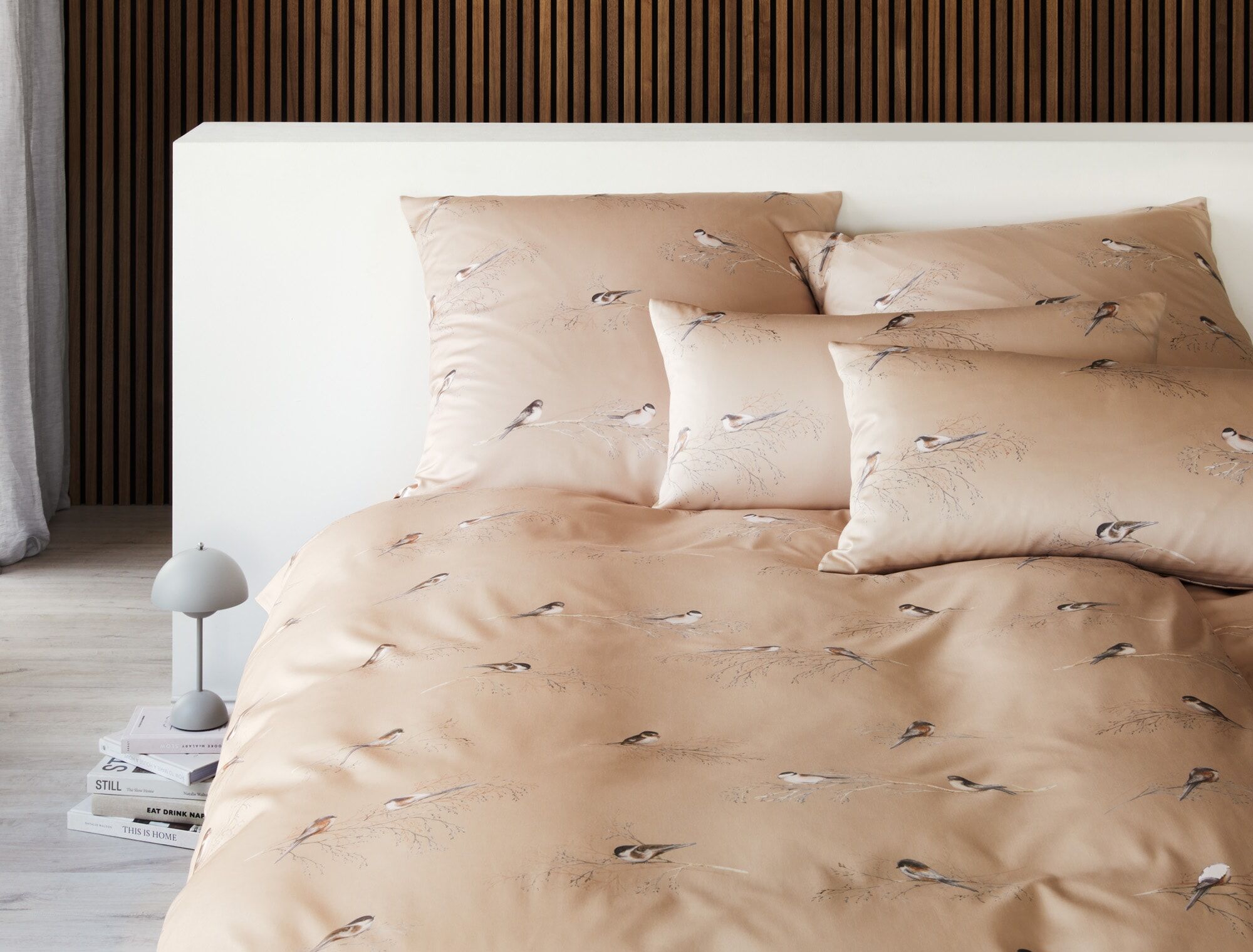 Bettwäsche ELEGANTE "Spätzchen", apricot, B/L: 135cm x 200cm, 1 Stk., 1 Stk., Mako-Satin, B/L: 80cm x 80cm, 2 Stk., Mako-Satin, Obermaterial: 100% Baumwolle, Bettwäsche, Bettwäsche, angenehmes Hautgefühl