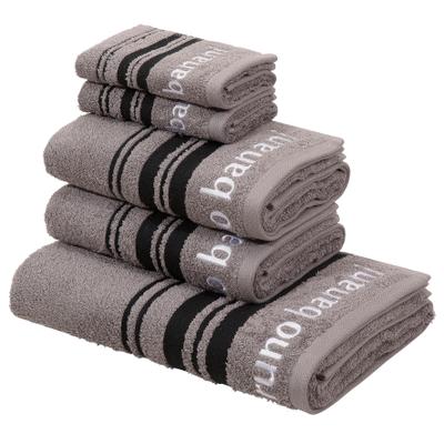 Handtuch Set BRUNO BANANI "Daniel, 1 Duschtuch 70x140, 2 Handtücher 50x100, 2 Gästetücher 30x50", grau (taupe), 5, Walkfrottee, Walkfrottee, Obermaterial: 100% Baumwolle, Handtuch-Sets, Streifen-Bordüre & Markenlogo, weich, 100% Baumwolle