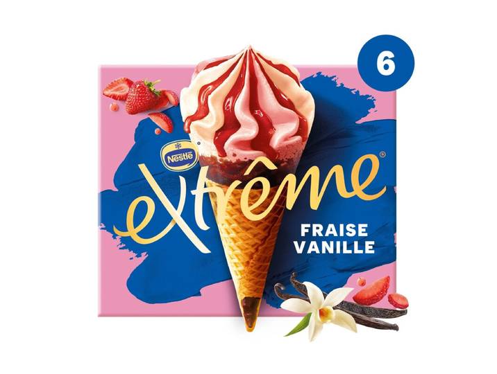 EXTRÊME Cônes glacés Fraise Vanille x6 426g