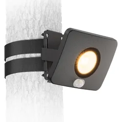 ledscom.de LED Gartenstrahler WEGA mit Gurtbefestigung für außen, Bewegungsmelder, Stecker, schwarz, 944lm, warmweiß
