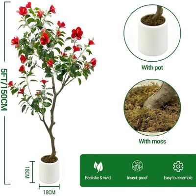 YUN 4 ft Artificial Kapok Flower Tree in Pot
