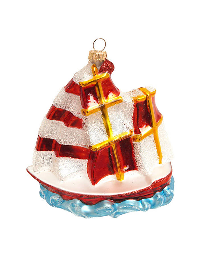 Krebs Glas Lauscha Christbaumornament "Segelschiff" in Rot/ Weiß - (H)12 cm - onesize