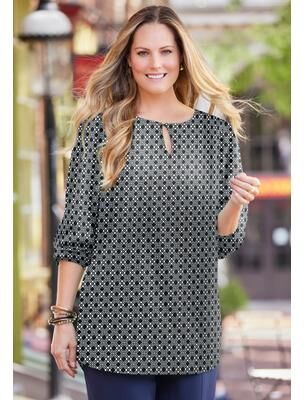 Plus Size Women's Liz&Me® Keyhole Top by Liz&Me By Catherines in Black Geo (Size 3X)