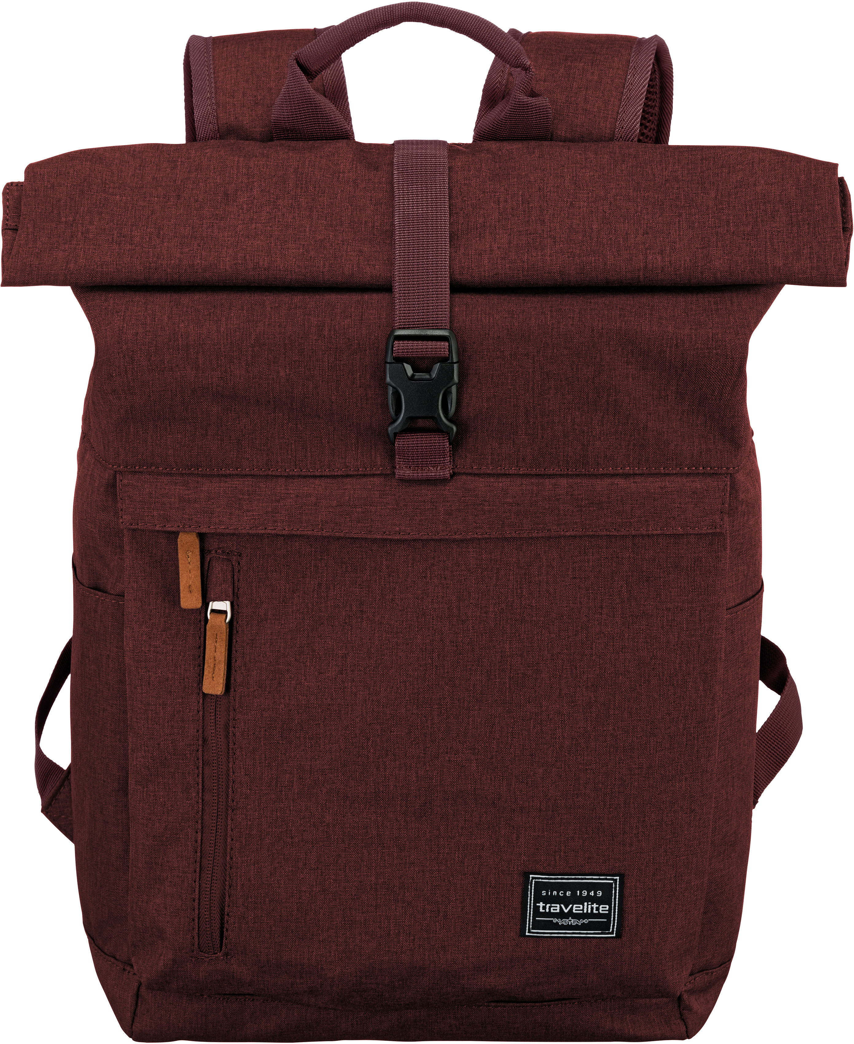 Freizeitrucksack TRAVELITE "BASICS Rollup Rucksack", Damen, Gr. B/H/T: 37cm x 60cm x 16cm, rot (bordeaux), Polyester, unifarben, Rucksäcke Freizeitrucksack, mit variablem Rollup-Verschluss bordeaux B/H/T: 37cm x 60cm x 16cm