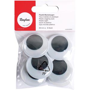Rayher Wackelaugen 8917900, 40 mm, rund, 6 Stück