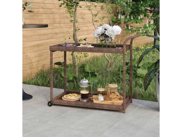 smnyxs Barwagen, braun, 100 x 45 x 83 cm, aus geflochtenem Kunstharz Räder, Griff, pulverbeschichteter Stahl, Aufbewahrung von Getränken, Geschirr, Obst, Küche, Wohnzimmer, Terrasse
