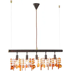 LED Hängeleuchte Esstischleuchte Kristall Pendelleuchte Wohnzimmerl, braun bernstein, 5 flammig LED warmweiß, LxBxH 80x9,8x150 cm