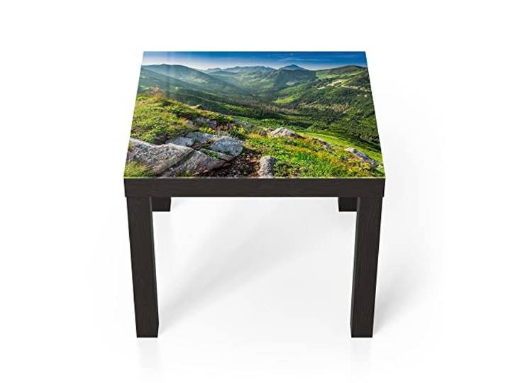 DEQORI Glastisch schwarz klein 55x55 cm Motiv Blick über Hohe Tatra ausgefallener Beistelltisch aus Glas Hochglanz Couchtisch fürs Wohnzimmer moderner Couch Tisch mit Design