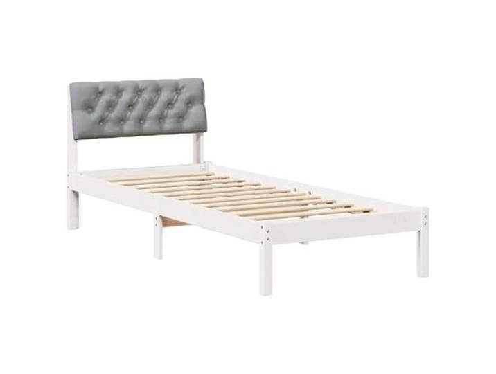 PUGYNBK Bettgestell mit Kopfteil, Hellgrau, 75 x 190 cm Massives Kiefernholz, Kopfteil aus Polyester, Wandmontage, zeitgenössischer Stil