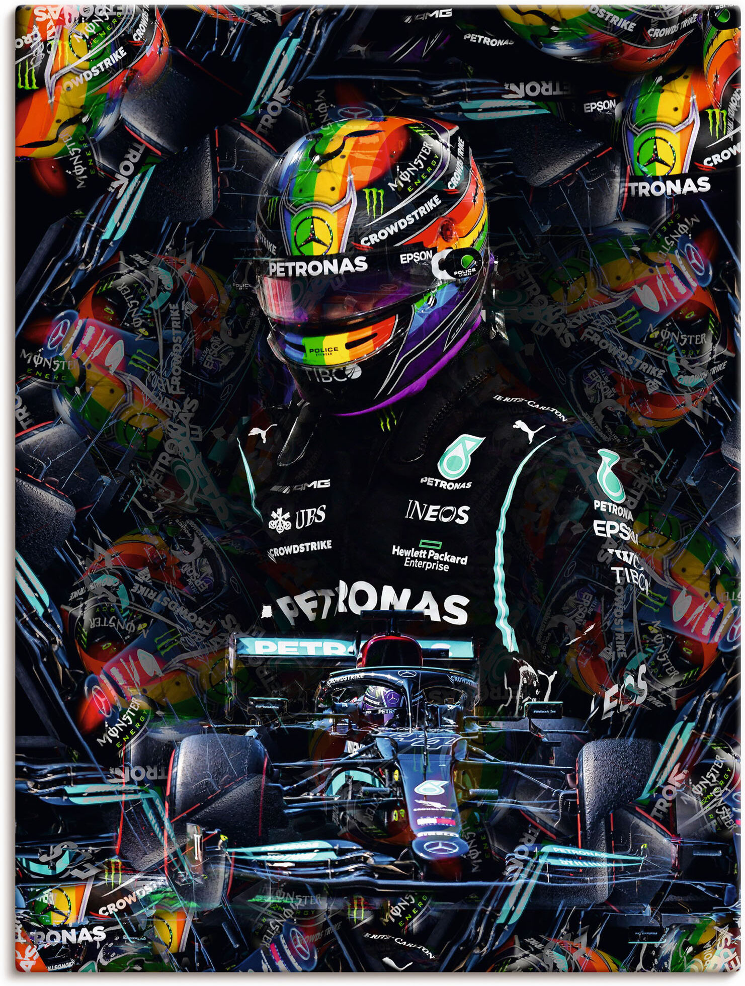 Leinwandbild ARTLAND "Sir Lewis Hamilton Motorsportlegende", schwarz (farbe bild(er): schwarz), B:60cm H:80cm, Bilder, Leinwandbild, auf Holzrahmen gespannt farbe bild(er): schwarz B/H/T: 60cm x 80cm, Leinwandbild Bilder von Männern Hochformat, 1 Stk.