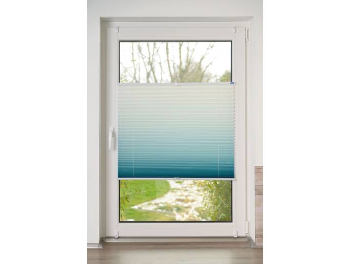 Plissee K-HOME Farbverlauf Sunrise, ohne Bohren, Klemmfix, Farbverlauf , petrol, weiß, B:120cm H:130cm, Obermaterial: 100% Polyester, Plissees, Plissee