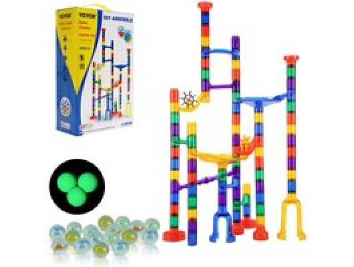 VEVOR Circuit à billes, 110 PCS, jeu de construction de labyrinthe de billes, avec 10 billes phosphorescentes et 20 billes en verre, jouet intellectuel éducatif STEM, pour enfants à partir de 3 ans