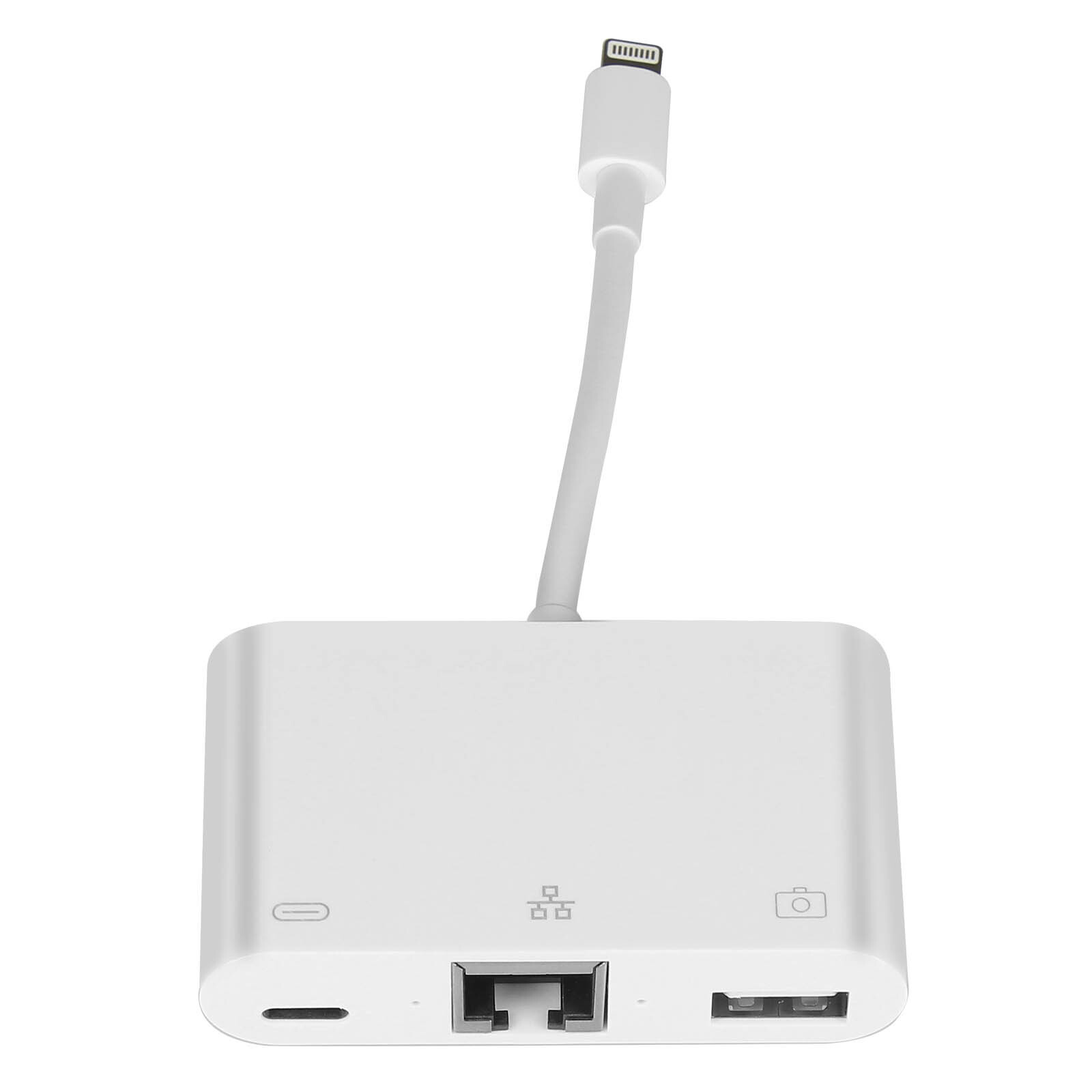 Avizar Lightning naar Ethernet, USB-A en USB-C adapter, wit