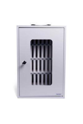 Magnetoplan Smartphone-Aufbewahrungsbox, für bis zu 36 Mobiltelefone, abschließbar, Tragegriff, B 295 x T 205 x H 445 mm, Stahl lackiert, grau