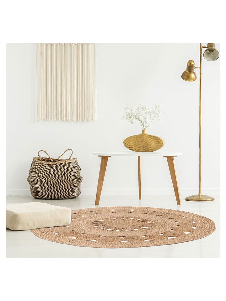 THE HOME DECO FACTORY Jute-Teppich in Hellbraun - Ø 90 cm - onesize