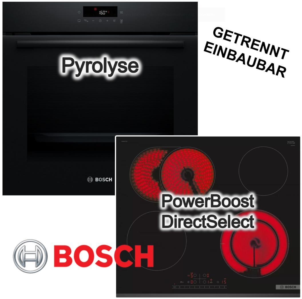 Bosch Herdset Pyrolyse Backofen 3DHeißluft Schnellaufheizung + Glaskeramikkochfeld PowerBoost Bräterzone