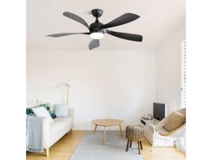 Ventilateur de Plafond avec Lampe LED - 52 Pouces / 132 cm - Plafonnier Réversible Télécommande 3 Vitesses ABS - Noir