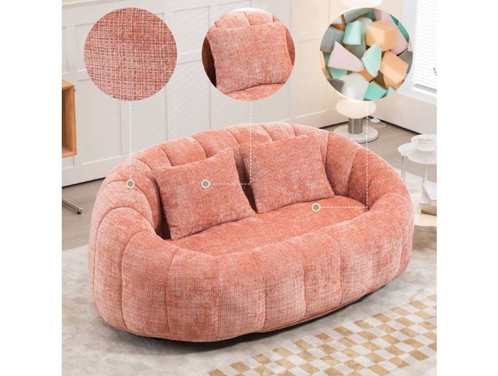 Canapé lazy compressé 2 places en chenille rose 150 x 95 x 63 cm sofa de sol sans installation