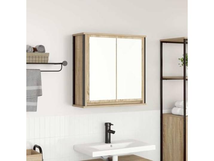Bad-Wandschrank mit Spiegel Sonoma-Eiche 60x21x60 cm – Elegantes Badezimmer Möbelstück mit integriertem Spiegel und flexiblen Aufbewahrungsfächern für optimale Organisation,
