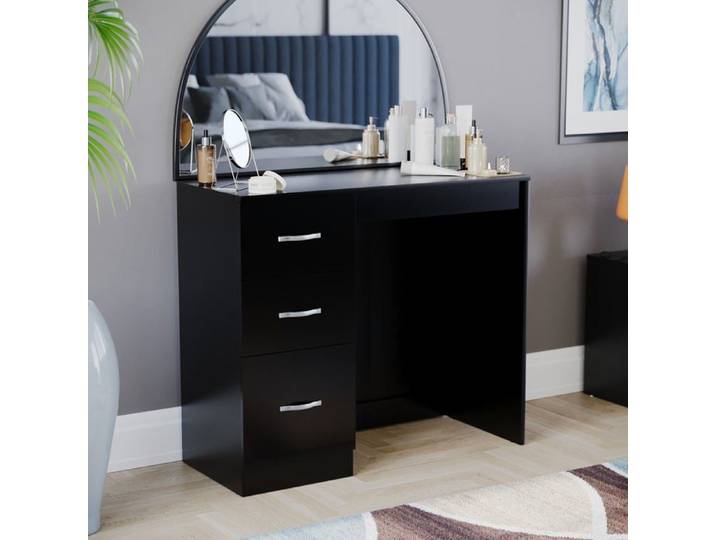 Coiffeuse Riano noire avec 3 tiroirs – Bureau maquillage meuble de chambre