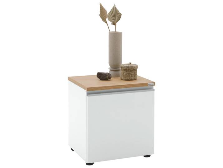 Dieter Knoll Nachttisch, Silberfarben, Weiss, Eichefarben, Kunststoff, Balkeneiche, furniert, 45x46x41 cm, Typenauswahl, Soft-Close-System, Schlafzimmer, Nachttische