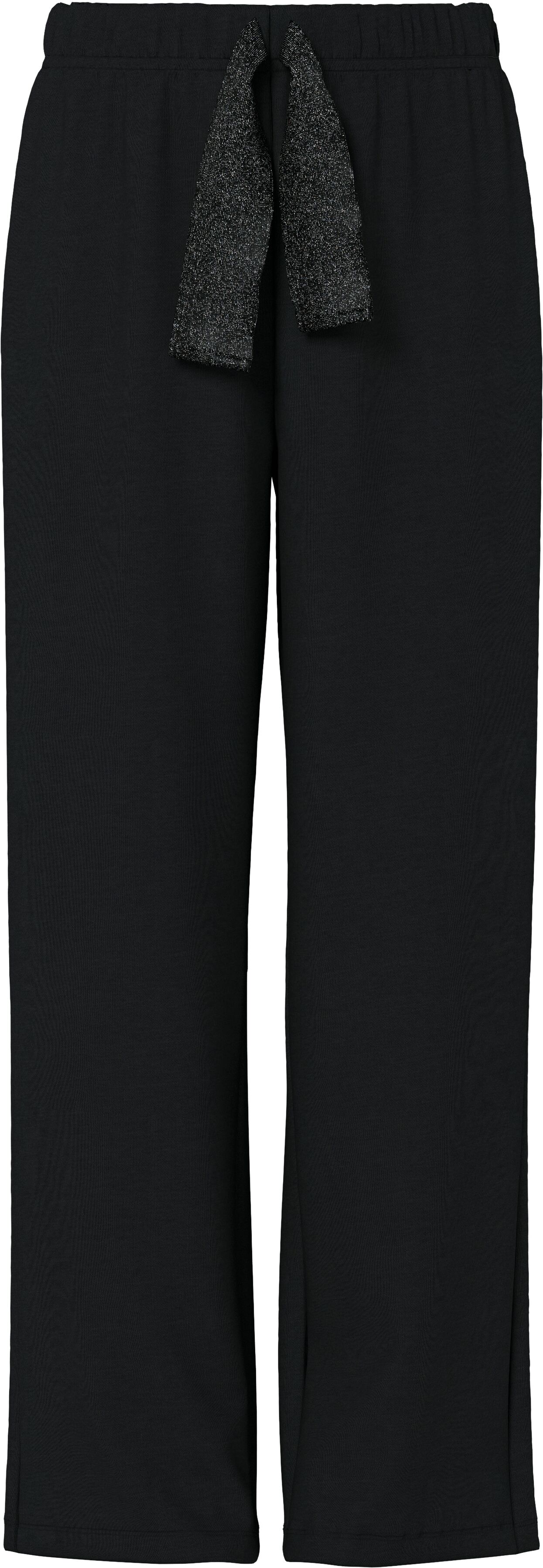 Sweathose PIECES "PCCHILLI WIDE GLITTER SWEAT PANT NOOS BC", Damen, Gr. XXL (44), N-Gr, schwarz (schwarz detail:wide lurex), Sweatware, Obermaterial: 50% Baumwolle, 50% Polyester, unifarben, lang, Hosen Sweathose, Baumwollmischung schwarz detail:wide lure