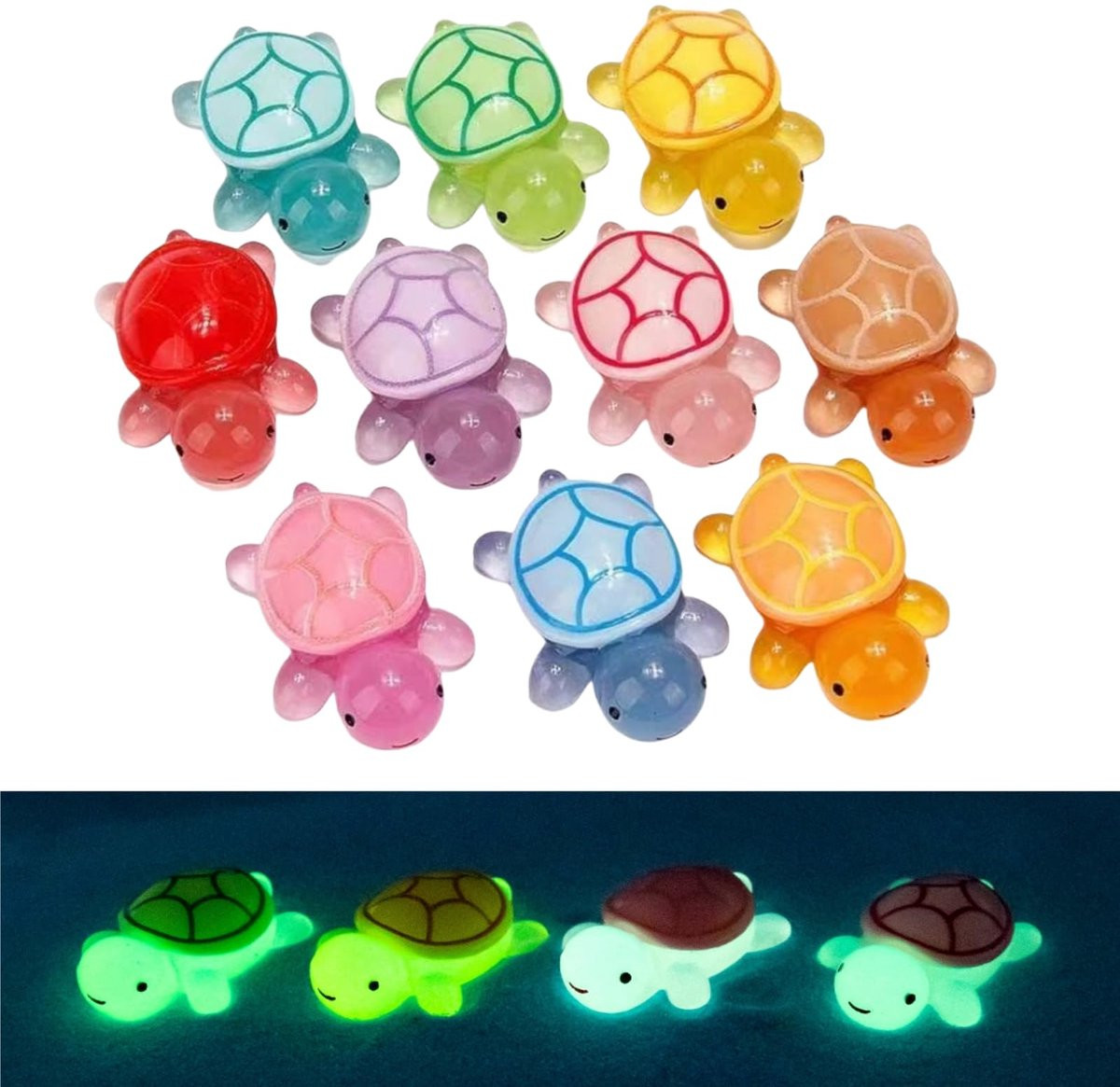 Set van 10 lichtgevende schildpaddenfiguren van kunsthars voor decoratie