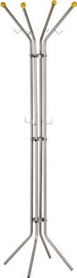 Standgarderobe, 4 Holzknöpfe, 8 Kleiderhaken, Ø 520 x H 1800 mm, Metall und Holz, silber