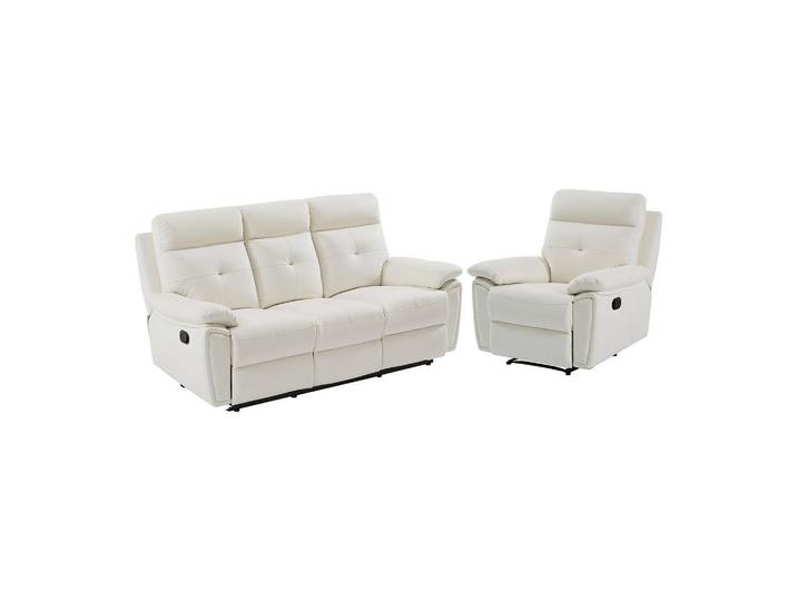 Vente-Unique Couchgarnitur mit Sessel - 4 Personen - leder - weiß Vineta, Weiß, Kunststoff, Uni, Rechteckig, 200x101x92 cm, Wohnzimmer, Sofas & Couches, Sitzgarnituren