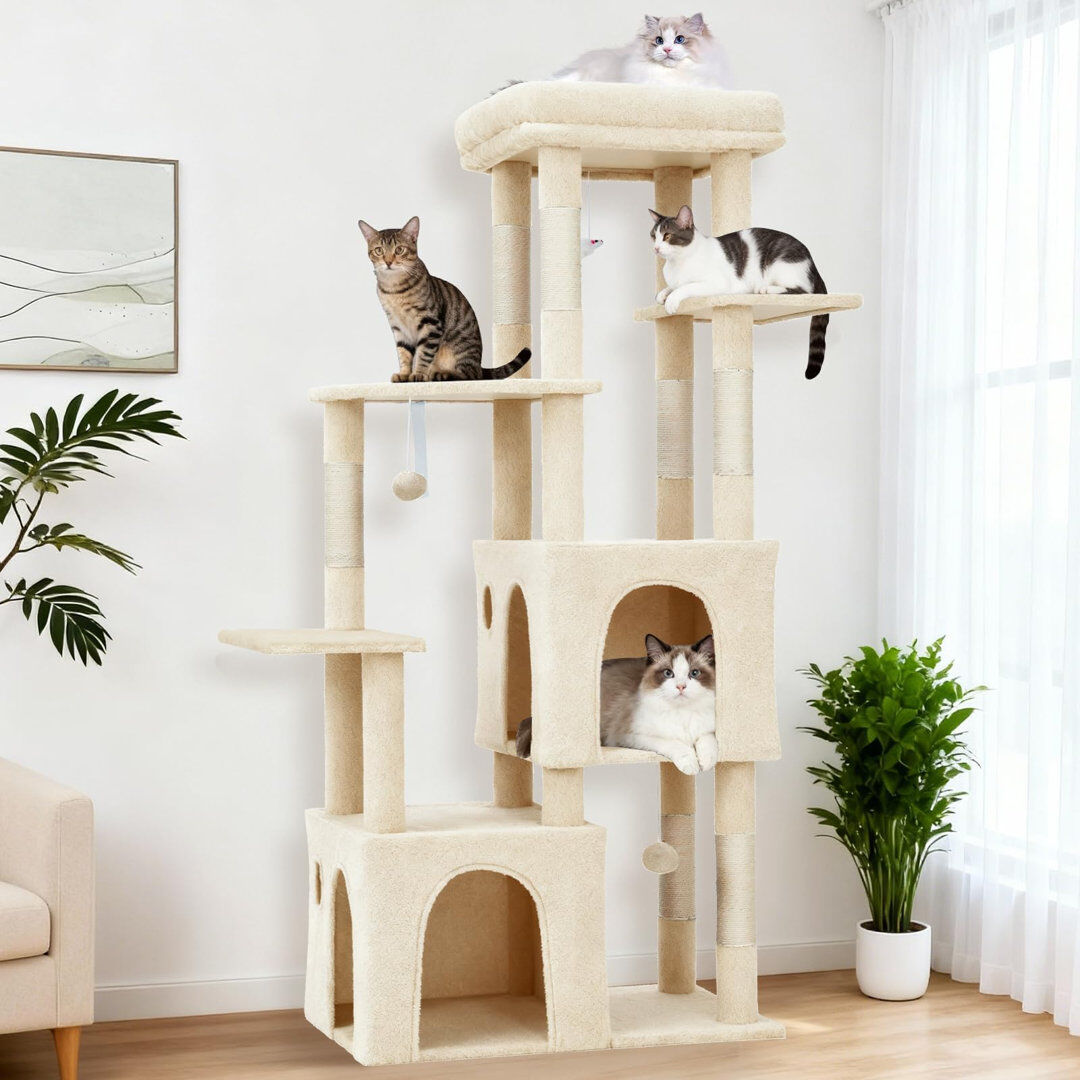 17 Stories 156 cm H Cat Tree / Condo Beige 156cm H X 72cm W X 45cm D