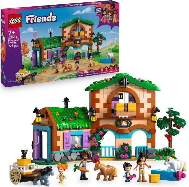 LEGO Friends Ponyboerderij en stallen 42654 bouwset met 4 figuurtjes, 3 pony's en accessoires voor kinderen vanaf 7 jaar