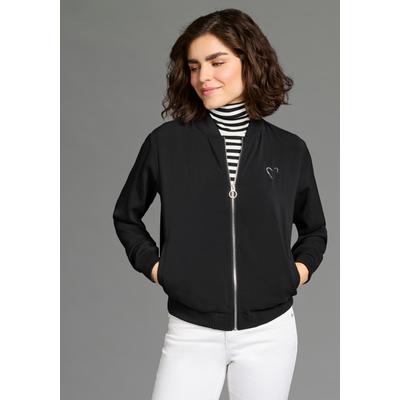 Blouson LAURA SCOTT, Damen, Gr. 42, schwarz, Web, Obermaterial: 98% Polyester, 2% Elasthan. Bündchen: 95% Polyester, 5% Elasthan, bedruckt, metallic, unifarben, normal, Bündchen, Jacken Blouson, mit Herz Druck-Applikationen, leichte Übergangsjacken