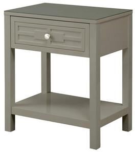 Benjara Fimo 27 Inch Nightstand with Drawer and Shelf, Glass Top, Modern Taupe Wood