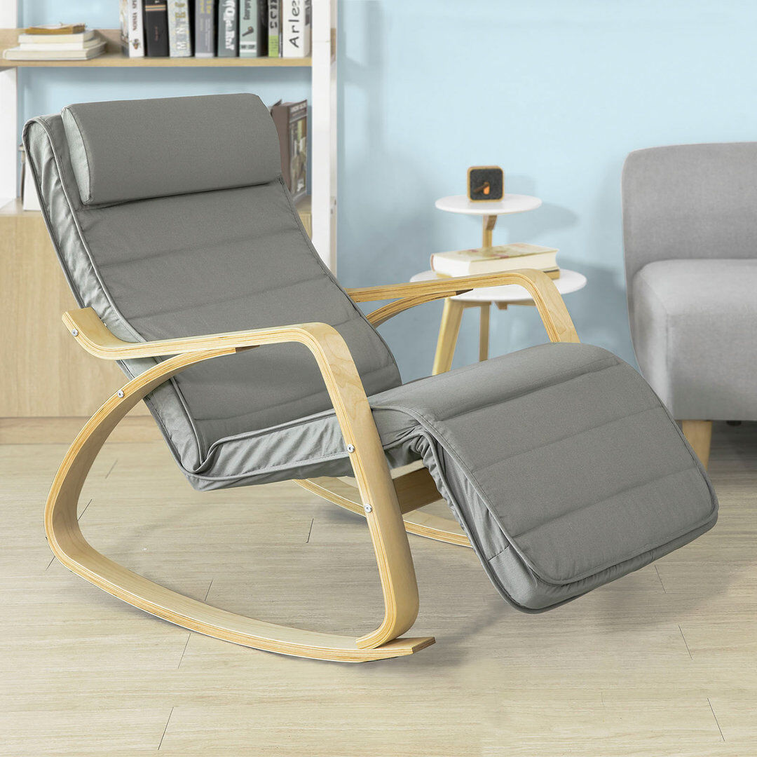 Zipcode Design Carnelian Solid Wood Rocking Chair Dark Grey 90cm H X 56cm W X 80cm D