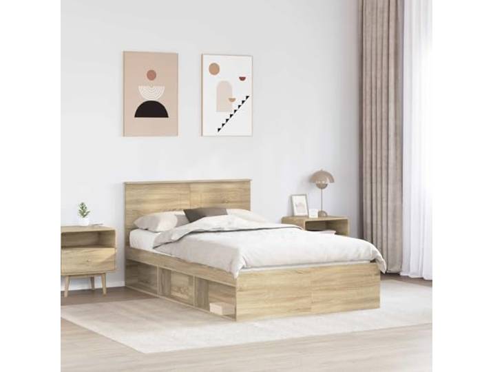KTHLBRH Bett Sonoma 120 x 200 cm aus mehrschichtigem Holz Fester Lattenrost, Kopfteil inklusive, Unterstützung 200 kg, einfache Reinigung