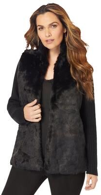 Plus Size Women's Faux Fur Cardigan Sweater by Roaman's in Black (Size 42/44)