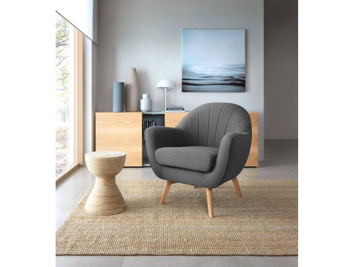 TRENDMANUFAKTUR Sessel Fuelta, Loungesessel, organische Formensprache, bequem, Solitärsessel, mit auffälligem Nahtbild und schönen Füßen aus Holz