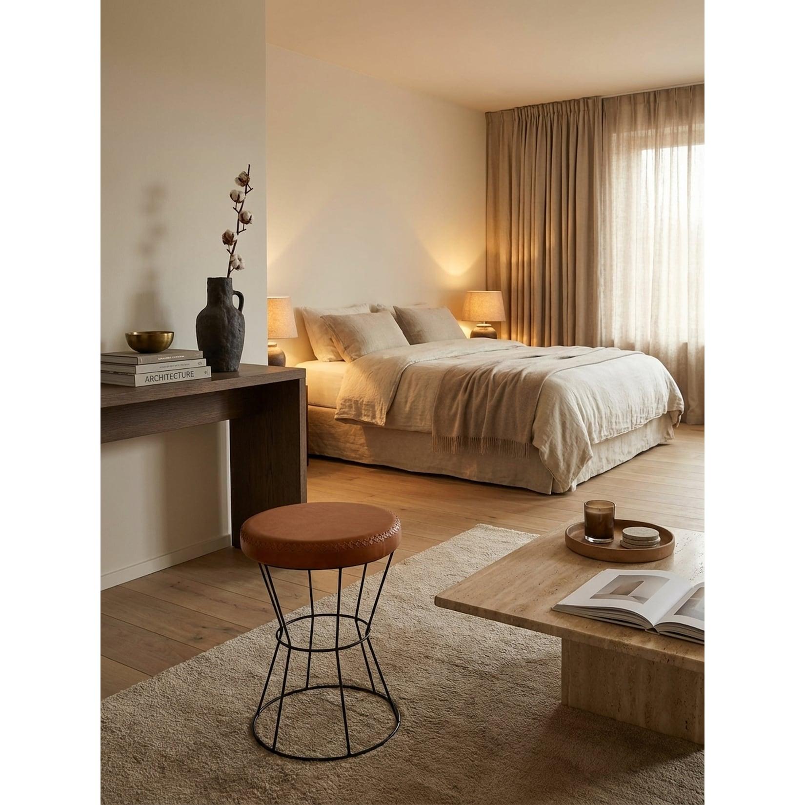 Sitzhocker – Echtleder/Metall, 35x48x35 cm, rund, modern