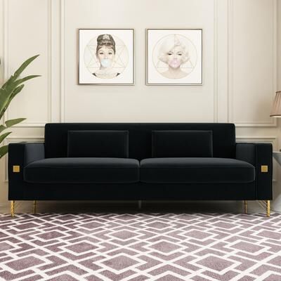 Koo Decor Modern Tufted Velvet Loveseat Upholstered Sofa with Removable Cushions and Pillows - 85.63 in.D x 30.31 in.W x 30.51 in.H