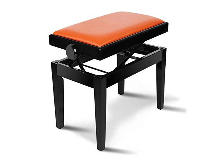 iumLeap Klavierhocker Verstellbare Klavierbank Klavierstuhl Hocker Stabiler Massivholz Klavierstuhl mit Lederpolsterung für Einzelperson, Rutschfestes Design (Orange)