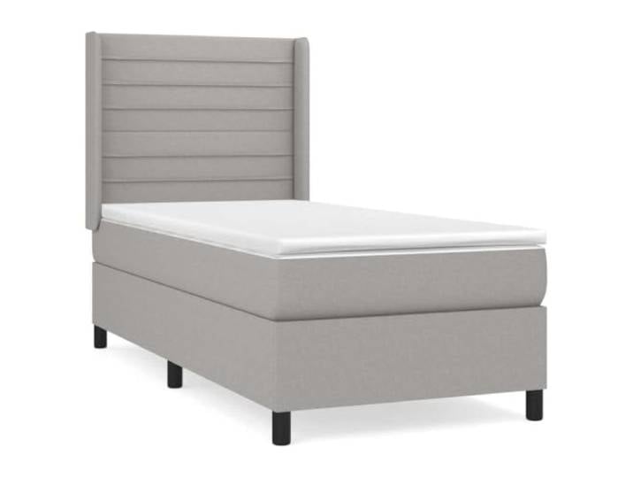 PUGYNBK Boxspringbett, 90 x 200 cm, hellgrauer Stoff Kopfteil höhenverstellbar, Taschenfederkernmatratze, mittlere Härte