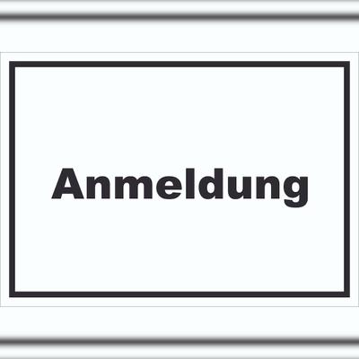 HB-Druck Anmeldung Schild mit Text Aufnahme waagerecht A3 Rückseite selbstklebend