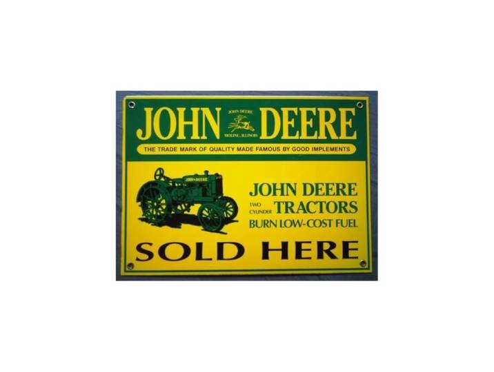 Plaque publicitaire émaillée - John Deere - Sold Here - 35x25 cm - Vintage - Métal