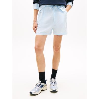 Shorts TOMMY JEANS "TJW ESSENTIAL LINEN SHORTS", Damen, Gr. XS (34), N-Gr, blau (light powdery blau, stripe), Web, Obermaterial: 55% Leinen, 27% Baumwolle, 18% Viskose, gestreift, regular fit kurz, Hosen Shorts, mit angesagtem Paperbag-Bund