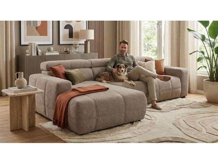 Ecksofa GOODPRODUCT Ballerup 235 x 175 cm, auch mit verstellbarer Sitztiefe , beige (espresso), B:285cm H:80cm T:175cm, 100% Polyester, Sofas, Ecksofa, Kopfteile & Sitztiefe verstellbar, Pet Friendly Bezug, L-Form