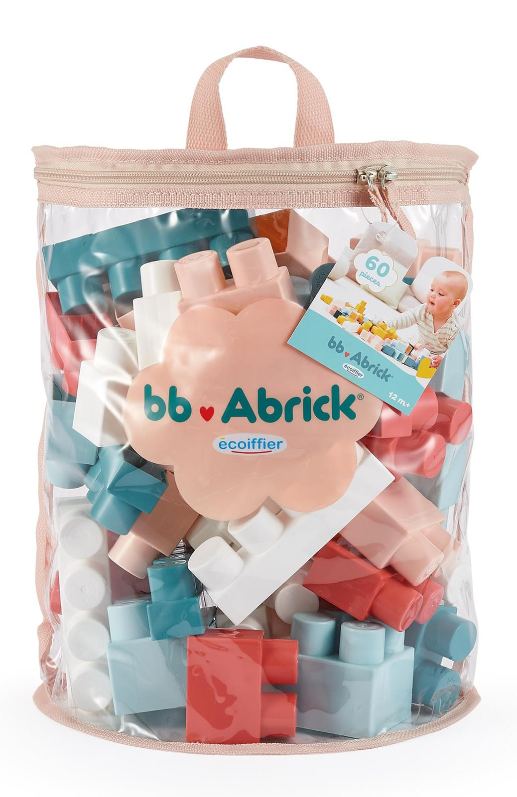 Ecoiffier Baby Abrick 7933 Half-Moon Bag met 60 bouwstenen, roze