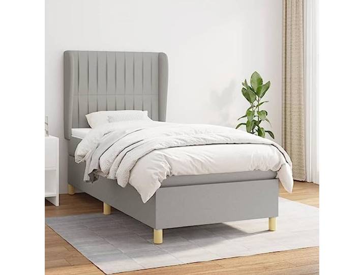 Taschenfederkern verstellbares Kopfteil Boxspringbett Grau 90x200 cm Boxspringbett mit Matratze Hellgrau 90x200 cm Stoff Bett mit Kopfteil Taschenfederkernmatratze Topper