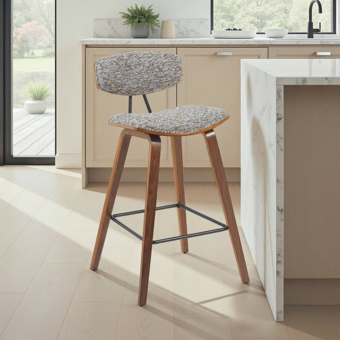 Mikado Living Upholstered Bar Stool Grey/Walnut 101cm H X 46cm W X 49cm D